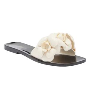 Jeffrey Campbell "Floralee" Floral Jelly Slide Sandals Cream and Black‎